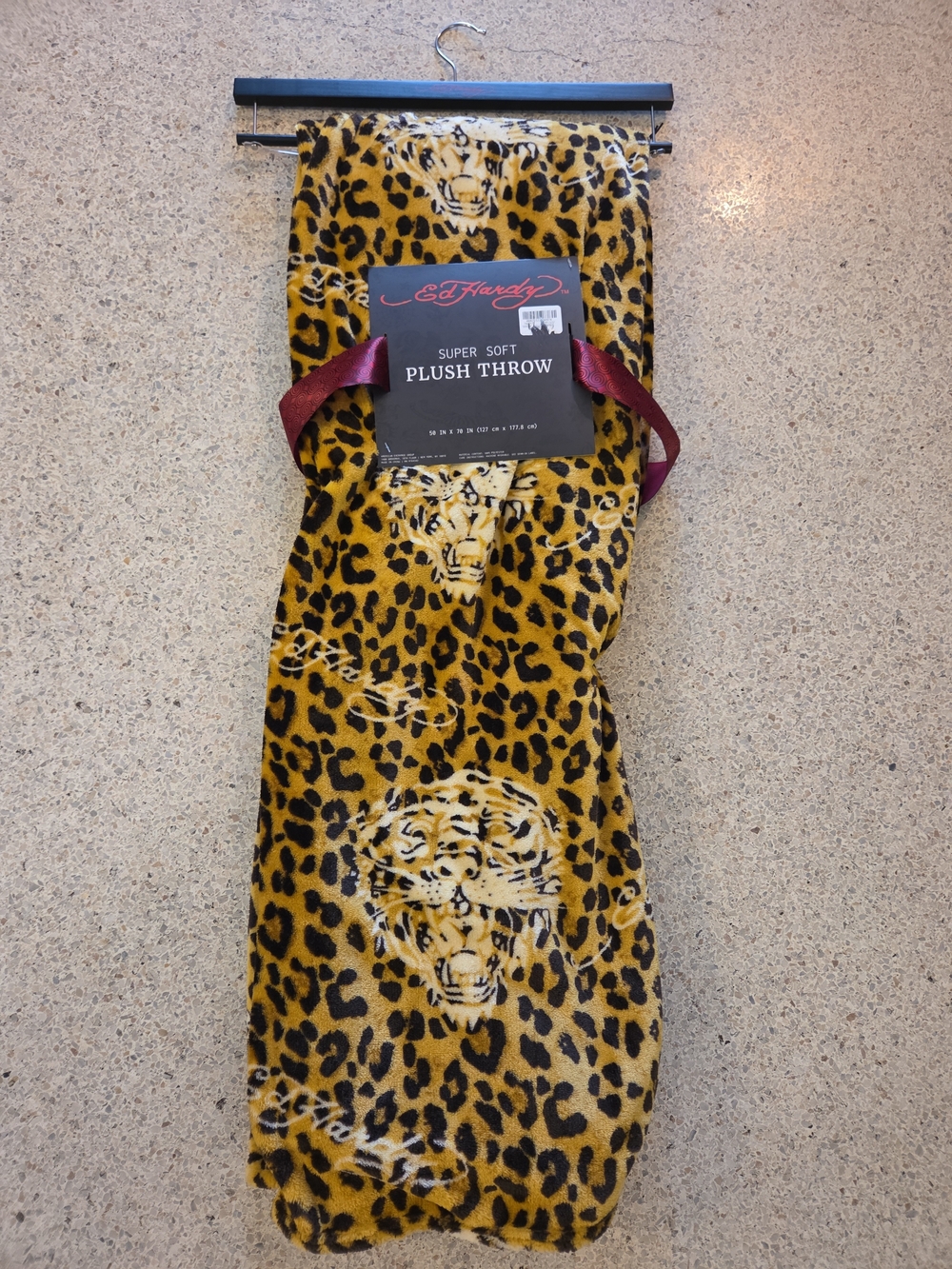 Rare Ed Hardy Leopard Plush Throw Blanket Tattoo Print Tiger 50 in X 70 in